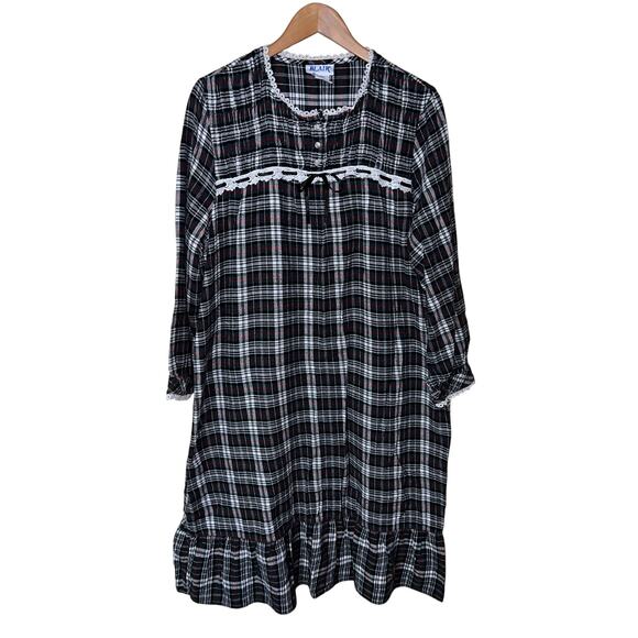 Blair Sleepshirt Nightgown Womens Large Flannel Plaid Cotton Grannycore Grandma - Picture 2 of 8